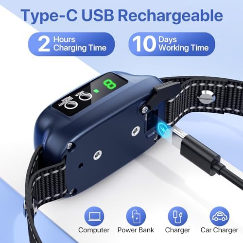 Dog Bark Collar, Automatic Bark Collar with 8 Sensitivity Levels,Smart Waterproof No Bark Collar with Beep Vibration Modes, Rechargeable Anti Barking Collars for Large Medium Dogs-K04
