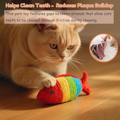 Catnip Fish Toy - Hand-Crocheted with Real Catnip & Bell, Interactive Kicker Toy for Cats Kitten, Soft & Safe for Biting