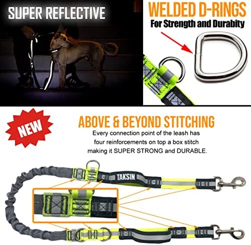 TAKSIN The Ultimate Hands Free Dog Leash System for Walking Running Hiking Training, Reflective Bungee Leash, Treat Holder, Poop Bag Dispenser for Small Medium Large Dogs (Grey Pack)