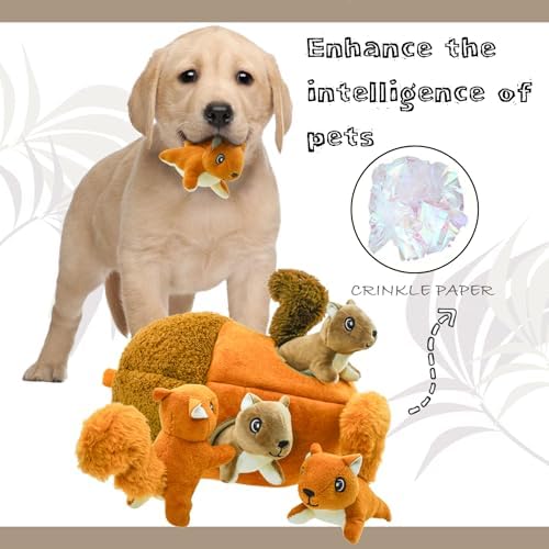 Hide A Squirrel Plush Dog Toys with Crinkle Nut, Hide and Seek Dog Toy to Keep Them Busy Puppy Teeth Clean Chew Toys for Small & Medium Dogs