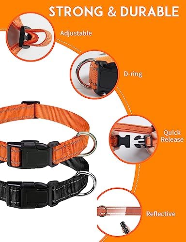 Replacement Shock Collar Strap with Metal Ring, Reflective Nylon, Black/Orange, 3/4 Inch x 28 Inch, Compatible with Multiple Training Collars, 2 Packs