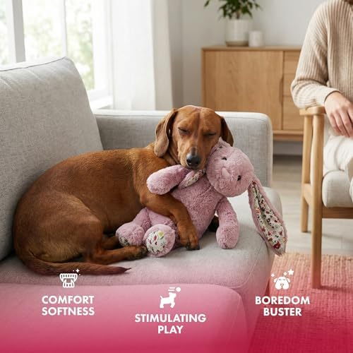Pet Lou 15 Inch Rabbit Squeaky Dog Toy, Super Soft Durable Plush Dog Toy with Multi-Squeakers, Interactive Dog Toy for Dogs, Mauve