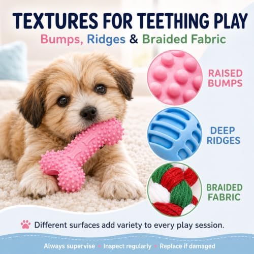Puppy Chew Toys, 6 Pack Puppy Teething Toys for Small Breed, Soft Rubber Cute Multi Dog Toys, Eco-Friendly, Teeth Cleaning Interactive for Small Dogs (Basket not Included)