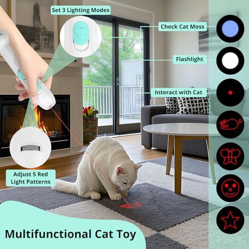 TBTeek Cat Toys Retractable Pole Wand Toy with Feather for Indoor Cats | with Light and 22" Retractable Pole with Feather,Rechargeable,5 Modes, 2in1 Interactive Wand Toy 3 Refills