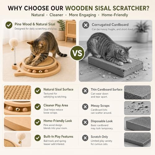 Cat Scratching Board with Sisal, Interactive Cat Toy with Spring Ball