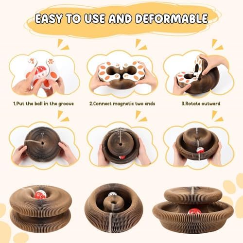 Kitten Curl Cat Toy, Magic Organ Cat Scratch Board, Foldable Cat Accordion Toy, Interactive Scratch Pad Cat Toy with Toy Bell Ball, Cat Scratchers for Physical Exercise Cats Indoor (1PC)