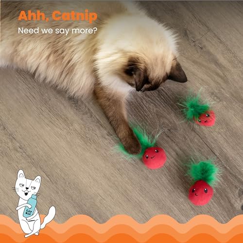Catstages Strawbabies Dental Cat Chew Toy with Catnip & Feathers, 3-Pack