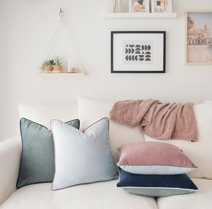 MONDAY MOOSE Decorative Throw Pillow Covers Cushion Cases, Set of 4 Soft Velvet Modern Double-Sided Designs, Mix and Match for Home Decor, Pillow Inserts Not Included (22x22 inch, Pink/Blue)