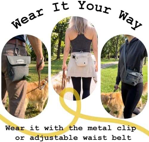 Dog Training Treat Pouch with Silicone Treat Bag, Magnetic Closure, Poop Bag Dispenser, Zippered Pocket, Metal Clip and Adjustable Waist Belt, Charcoal
