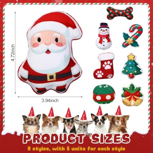 Soulchen 40 Pcs Christmas Dog Toys Set Puppy Squeaky Toys Bulk Cute Stuffed Plush Dogs Chew for Small Medium Pet with Squeakers for Fun & Teething
