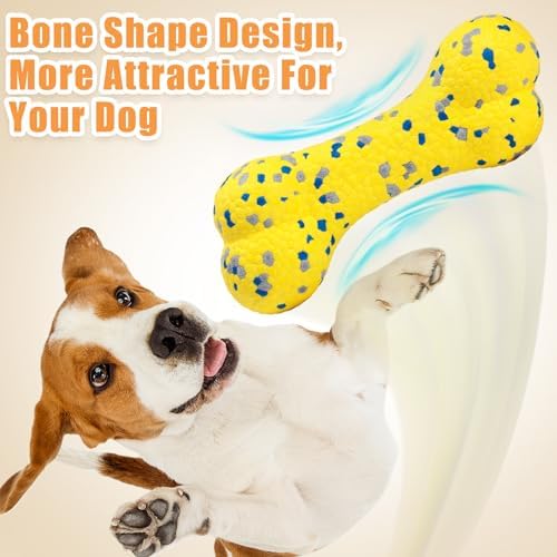 Moonorange 7.28" Indestructible Large Bone Balls for Aggressive Chewers Durable Stick Bouncy Interactive Chew Toy for Dogs Fetch Game Lightweight Floating Outdoor Training, Yellow