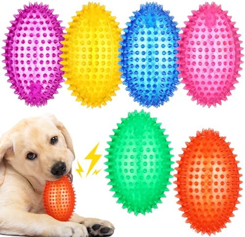 Gemscream 6 Pcs 4.7'' Spiky Squeaker Football Dog Toy Balls for Teething