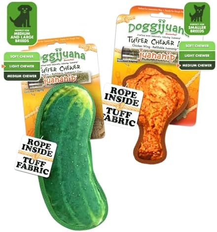 Doggijuana Dill Pickle & Chicken Wing Dog Toy Bundle | 2 Pack, Squeaky
