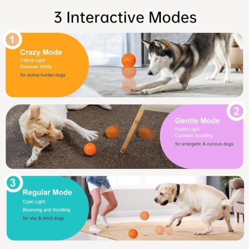 Moving Dog Toy, Interactive, Bouncing and Rotating, Silent Foam Material, IP54 Waterproof Rating, Smart Active Rolling, Stimulation Toys for Medium and to Keep Them Busy