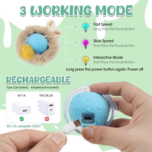Cat Mat Hide and Seek Toy, Interactive Cat Toy Ball with Bird Chirp Sound, Smart Induction Oxford Cloth Hunting Cover, USB Rechargeable Indoor Play Toy for Cats