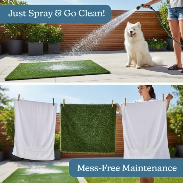 PETMAKER Artificial Grass Puppy Pee Pad for Dogs, Set of 3, 18.5” x 23” | Reusable Washable Turf Pads for Dogs, Indoor and Outdoor Fake Grass Potty, Pet Housebreaking Supplies