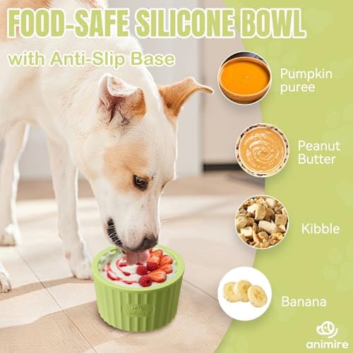 Dog Lick Bowl, Anxiety Relief Dog Licking Mat Freezer Treat Dispenser, Non-Slip Anti-Choking Silicone Slow Feeder Lick Bowl for Small Medium & Large Breed Dogs, BPA Free(Green,S)