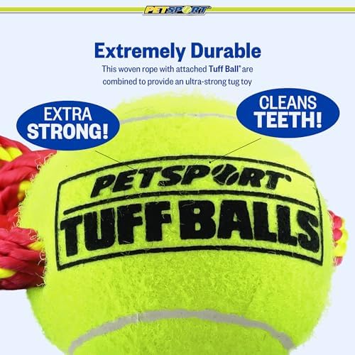 PetSport Fling Thing Dog Ball on Rope Toy, 12" Tennis Ball Rope for Fetch and Tug of War - 2.5" Tuff Ball with Non-Abrasive Felt, Non-Toxic, Durable Toy for Small and Medium Dogs