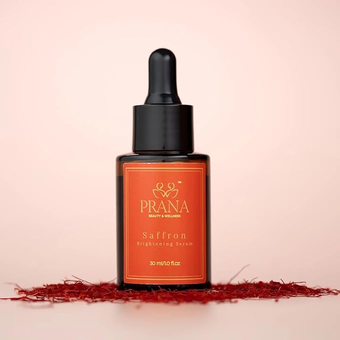 PRANA Saffron Brightening Vitamin C Face Serum – Ayurvedic Skincare with Pure Blue Lotus, Vetiver & Sandalwood – Hydrating Anti-Aging Serum for Even Skin Tone, Dark Spots & Radiant Glow (30ml)