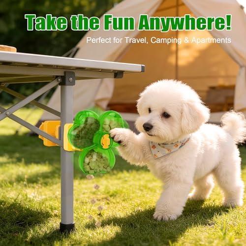 Interactive Dog Puzzle Toy, Spinning Treat Dispenser Slow Feeder | adjustable difficulty, fixing strap, BPA free, boredom relief, mental stimulation, slow eating, small medium dogs cats