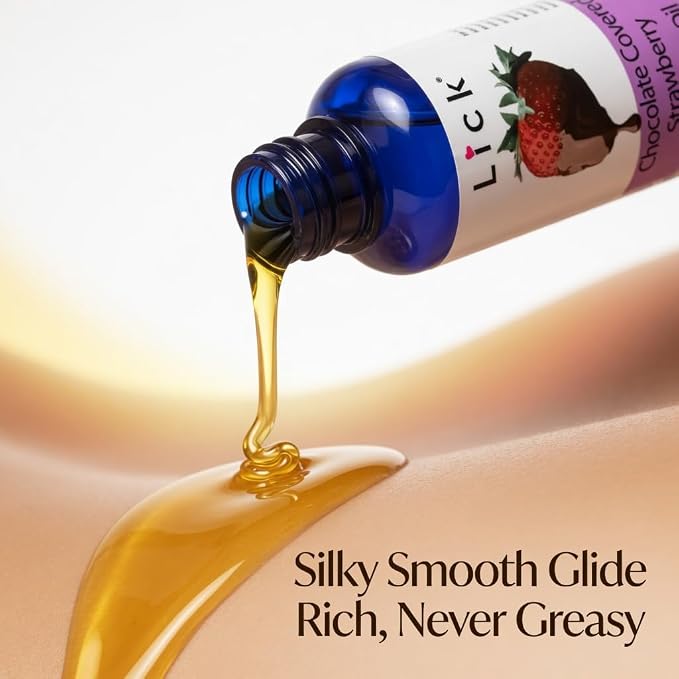 Lick Chocolate Covered Strawberries Massage Oil – Gourmet Dessert Edible Massage Oil with Almond Oil & Vitamin E, Luxurious Glide for Romantic Couples Massage, 4 oz