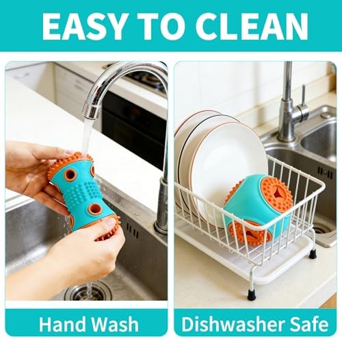 Dog Chew Toys 3 Pack, Squeaky Toy, Treat Dispensing Slow Feeder for Large and Medium Dog, Multifunctional Teeth Cleaning and Gum Massage (Dumbbell-Ball-Star)