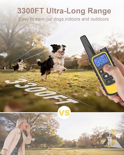 Dog Shock Collar with Remote Control for Small Medium Large Dogs, 3300FT Waterproof Rechargeable Dog Training Collar with 20 Adjustable Shock & Vibration Levels, Beep, LED Light & Safety Lock