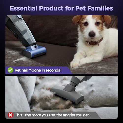 Pet Hair Handheld Vacuum Cordless: 20000PA Rechargeable Car Vacuum Cleaner | High Power Vacuum with Motorized Brush and LED Light, Hand Vacuum Cleaner with Reusable Filter for Car, Home, Office & Pet