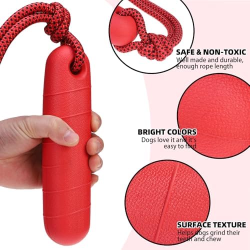 PUPTECK Interactive Dog Pool Toys Water Floating Toys Fetch Training Bumpers 2 Pack, Red & Black