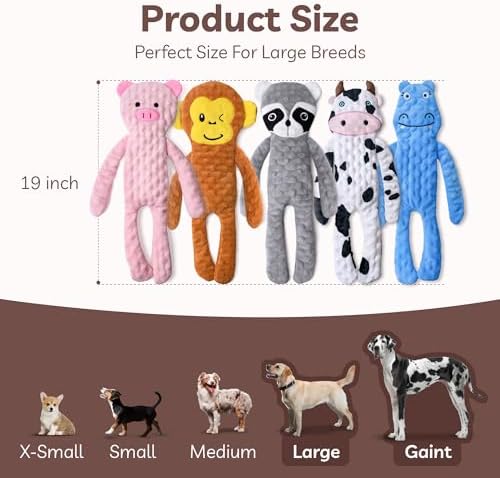SHARLOVY No Stuffing Dog Toys 5 Pack, Crinkle Interactive Dogs Toy for Boredom, Puppy Toys for Teething to Keep Them Busy, Cute Squeaky Dogs Toy for Small, Medium, and Large Breed