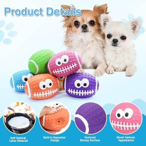 Squeaky Dog Balls for Dogs, Natural Latex Fetch Play Dog Footballs, Interactive Pet Dog Balls for Teething Puppies Small Medium Dogs 6 Pack