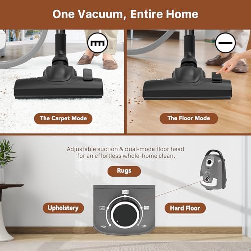 Akitas C11 Bagged Canister Vacuum Cleaner, Light Weight HEPA Filtration, 33ft Cleaning Radius with Retractable Cord, Ideal for Hard Floors & Low-Pile Carpet Extra Floor Brush