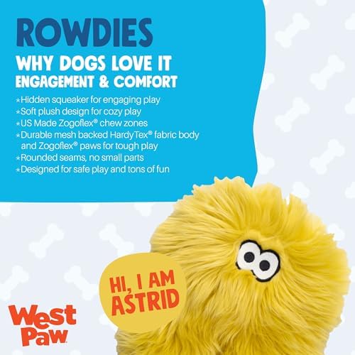 WEST PAW Rowdies Astrid Durable Plush Dog Toy with Reinforced Seams and Chew Resistant Design for Tough Play Safe Indoor or Outdoor Fun for Dogs Who Deserve the Best - Citrus