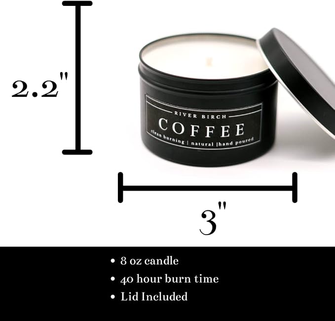 River Birch Candles Coffee Scented Candle | Premium, All-Natural, Non-Toxic, Soy Candles | 8 oz. Black Matte Tin Travel Candle | Cozy Relaxing Gifts for Home