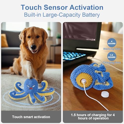 Interactive Dog Toys Octopus to Keep Them Busy(Blue) | Durable Squeaky Tug of War Dog Toy for Small/Medium/Large Dogs,USB Rechargeable,Not for Aggressive Chewers