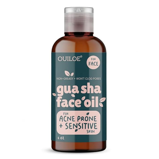 Non Greasy Gua Sha Oil for Acne Prone, Sensitive Skin - Non Comedogenic Face Oil for Guasha Massage - Lymphatic Drainage Oil for Face Contour - Fragrance Free, Natural, Lightweight, 4oz