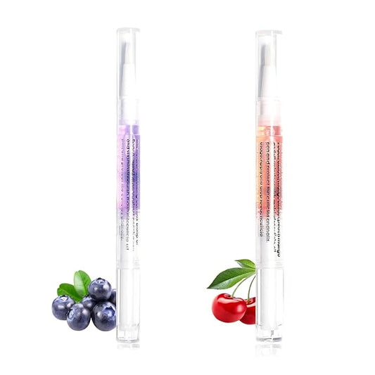 Nail Cuticle Oil Pens – Blueberry & Cherry 2-Pack Fruit Scented, Precision Brush Tip, Deeply Nourishing Formula for Dry Cuticles Care