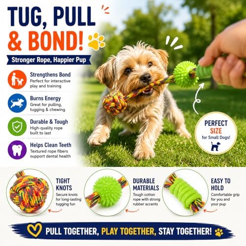 Dog Toys for Small Dogs, 5 Pack Fun Interactive Dog Toy Set with Squeaky Sun Ball, Plush Duck, Funny Plush Cigar, Rope Tug Toy and Waste Bags, Indoor Play Toys for Small Breeds(Orange)