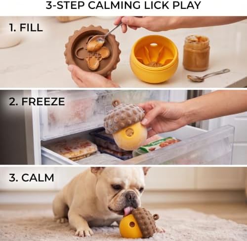 Dog Toy Treat Dispenser, Slow Feeder Puzzle (Orange-Yellow) | 2-in-1 slow feeder & freezable lick toy. Twist-open 2-piece easy clean. Food-grade silicone for small & medium dogs.