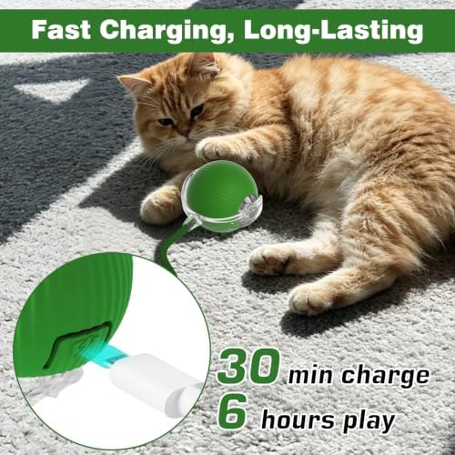 Automatic Interactive Rolling Cats Toys Ball for Indoor, Electric Automatic Rolling Pet Toy, 360° Smart Interactive Rolling Dog Ball Durable and Safe Material for Cat and Dog(Green)