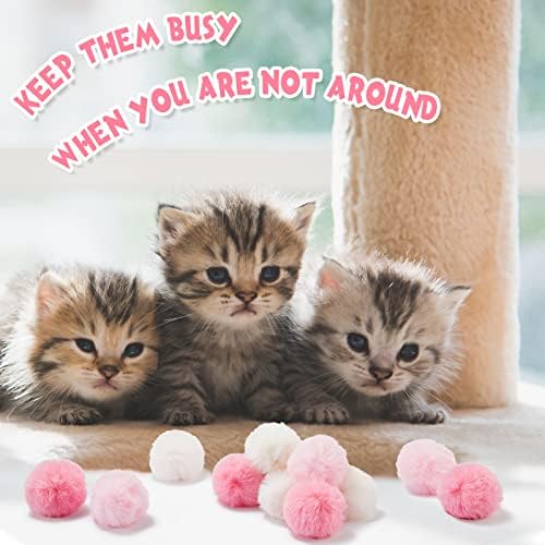 Weewooday 12 Pcs Large Fuzzy Cat Pom Pom Balls Plush Toys, Pink, White