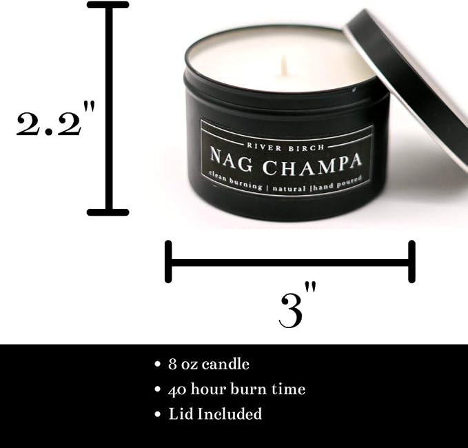 River Birch Candles Nag Champa Scented Candle | Premium, All-Natural, Non-Toxic, Soy Candles | 8 oz. Black Matte Tin Travel Candle | Cozy Relaxing Gifts for Home