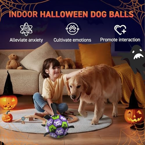 QDAN Halloween Dog Toys Balls with Straps, 8 Inch Large Dog Herding Balls