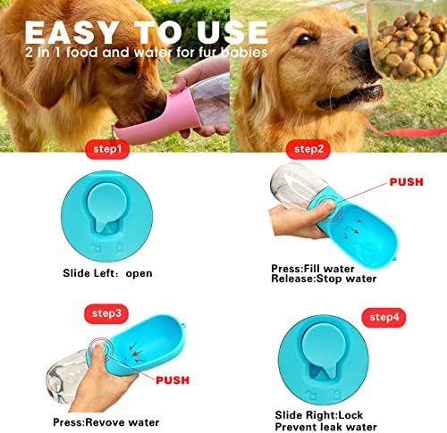 Dog Water Bottle with Food Container, Portable Leak Proof Pet Water Dispenser for Walking Hiking Travel, Puppy Essentials Accessories for Small Large Dogs, Dog Gifts (10oz/15oz/19oz)