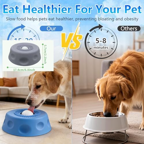 Dog Lick Bowl with Ball, 2026 Upgraded Lick Ball Bowl for Dogs,Dog Licking Bowl with Rolling Ball, Slow Feeder Ball Bowl to Slow Pet Eating,for Yogurt, Bone Broth, Water, Interactive Lick Toy (Blue)
