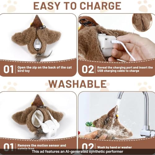 Esoes Cat Toys Flapping Bird (No Flying), Rechargeable Interactive Chirping Bird Cat Toy, Interactive Cat Exercise Toys for All Breeds Cat Kicker Catnip Toys