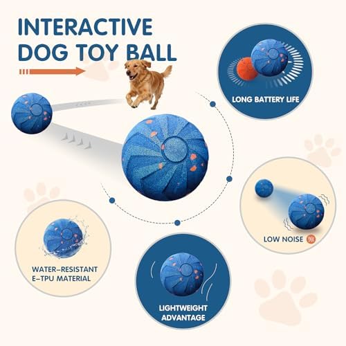 Smart Interactive Dog Toys,Vibrating Dog Ball,Automatic Moving/Bouncing/Rotating,Water Resistant Balls for Medium Large Dogs - Chase Pet Toys to Keep Them Busy (Blue)