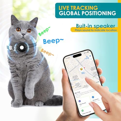 Cat Tracker, GPS Tracker, Compatible with Apple Find My App(Only iOS), Waterproof Pet Tracker with Safety Elastic Buckle, No Monthly Fee Cat Tracker Collar, Works with Any Collar (Black)