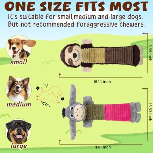 No Stuffing 2 Pack Dog Squeaky Toys, Chew with Crinkle to Large Puppy