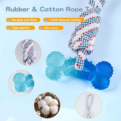 Dog Chew Toys for Aggressive Chewers, Multiple Textures & Rope, ndestructible Tough Durable Interactive Dog Toys, Puppy Chew Toys for Teething， Blue Bone